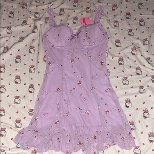 Sugar Thrillz Purple Chemise with Sheer Fabric and Floral Pattern
